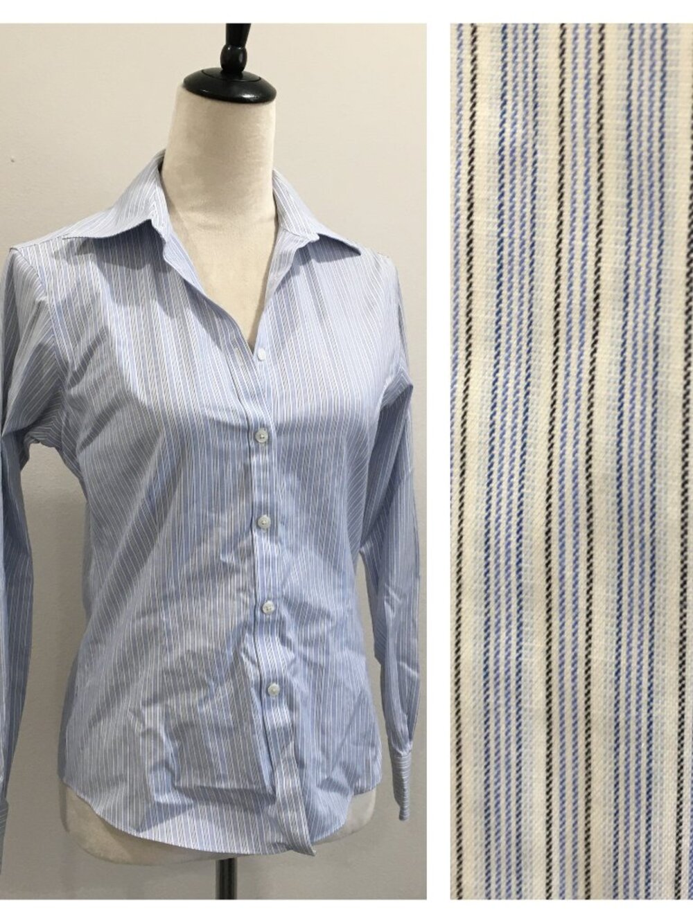 BROOKS BROTHERS Fitted Blue White Black Striped Non Iron Stretch Button Shirt